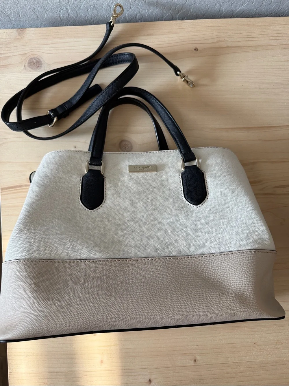 kate spade Two-Tone White and Beige Satchel with Black Handles